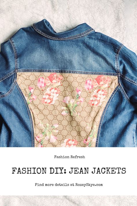 Diy Custom Jean Jacket, Denim Jacket Applique Diy, Diy Crop Denim Jacket, Denim Jacket Diy Upcycling, Jean Jacket With Fabric On Back, Jean Jacket Diy Upcycling, Customizable Fitted Denim Jacket, Casual Style, Upcycle Jean Jacket, Casual Button-up Recycled Denim Jacket