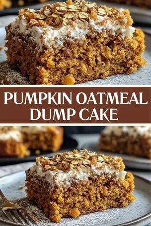 This Pumpkin Oatmeal Dump Cake is a must-try fall dessert! Packed with pumpkin, oats, and warm spices, it’s easy to make and full of flavor. Perfect for holiday gatherings or a simple weeknight treat. Try it out and share your creations with us on Pinterest! #PumpkinOatmealDumpCake #FallDessert #PumpkinRecipes Simple Pumpkin Dessert Recipes, Pumpkin Oatmeal Cake, Pumpkin Pie Dump Cake Recipe, Autumn Pumpkin Spice Crumble Cake, Spice Cake Dump Cake Recipes, Pumpkin Dump Cake Recipe With Spice Cake, Pumpkin Oatmeal Dump Cake, Pumpkin Desserts Healthy, Best Pumpkin Cake