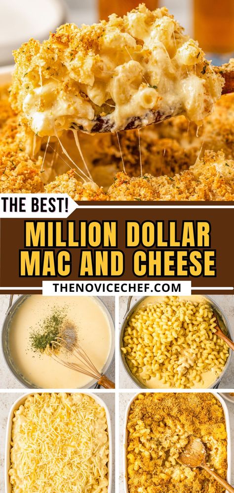 This lusciously creamy million dollar mac and cheese casserole is made with 3 different types of cheese and a crispy, buttery panko topping. This baked mac and cheese recipe is so incredibly good, everyone will be going back for seconds! You can even make it a one-pot recipe by using a Dutch oven! Cheesy Homemade Mac And Cheese, Cheesy Baked Macaroni And Cheese, Homemade Baked Mac & Cheese, Large Mac And Cheese Recipe, Mac And Cheese Recipe 5 Cheese, Panko Mac And Cheese Baked Macaroni, Cellentani Mac And Cheese, Double Baked Mac And Cheese, Rich Mac And Cheese