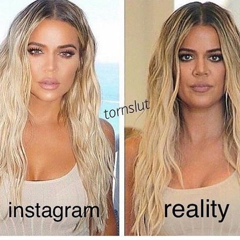 Insta Vs Reality, Khloe Kardashian Hair, Celebrity Twins, Beauty Myth, Instagram Vs Real Life, Eyeliner For Hooded Eyes, Celebs Without Makeup, Celebrity Plastic Surgery, Hooded Eye Makeup