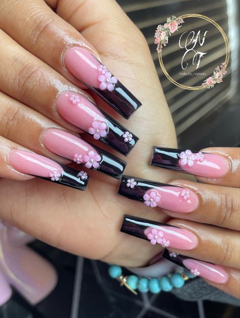 French Tip Different Colors, Clothes Inpso, Signature Nails, Basic Nail, Aqua Nails, Black Acrylic Nails, Pink Ombre Nails, Long Acrylic Nail Designs, Fancy Nails Designs