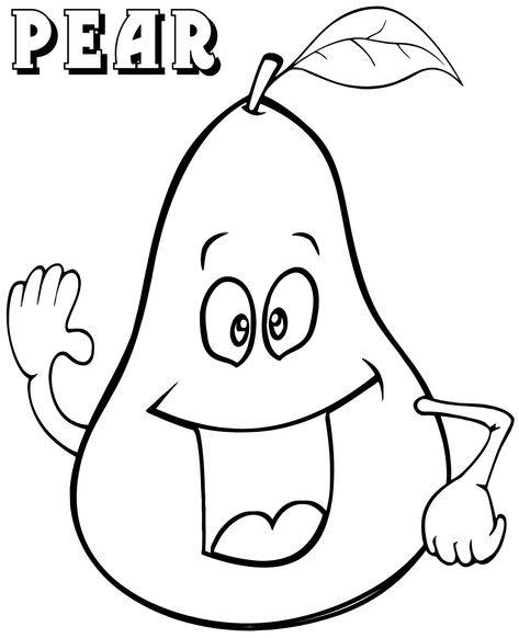 Happy Pear Coloring Pages Pear Coloring Page, Fruit Coloring, Leaf Coloring Page, Happy Fruit, Start School, Fruit Coloring Pages, Apple Coloring, Leaf Coloring, Easy Drawing