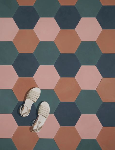 Solid Hex Verde - Aimée Wilder Cool Floor Tile, Geometric Tile Bathroom, Mudroom Tile, Hex Tile Floor, Hexagon Floor Tiles, Fun Tile, Hexagon Tile Pattern, Hexagon Tile Bathroom, Hex Tiles