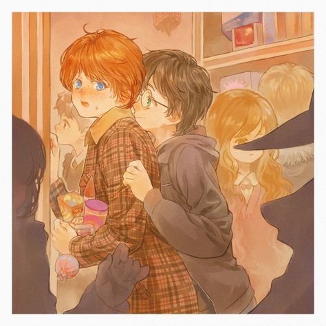 Harry and Ron having a date in Hogsmeade Ron X Harry Ship Fanart, Ron Weasley Fan Art, Harry And Ron, Ron And Harry, Ronald Weasley, Cute Harry Potter, Harry Potter Icons, Desenhos Harry Potter, Harry Potter Magic