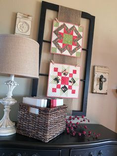 Decorating With Quilts, Quilt Shop Displays, Block Quilt Ideas, Quilt Hangers, Quilt Display, Quilt Rack, Shop Displays, Hanging Quilts, Block Quilt