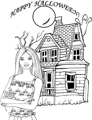 BARBIE COLORING PAGES: HAPPY HALLOWEEN BARBIE PRINTABLE COLORING PAGE Haunted House Coloring, Haunted House For Kids, Disney Halloween Coloring Pages, Haunted House Drawing, Halloween Coloring Pages Printable, House Coloring Pages, Castle Coloring Page, Halloween Color, House Colouring Pages