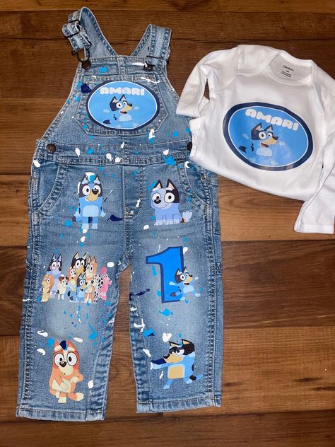 Denim Birthday Outfit, Birthday Overalls, Baby Birthday Party Theme, Club Attire, Second Birthday Ideas, Custom Character, 2nd Birthday Party Themes, Kids Overalls, 2 Birthday