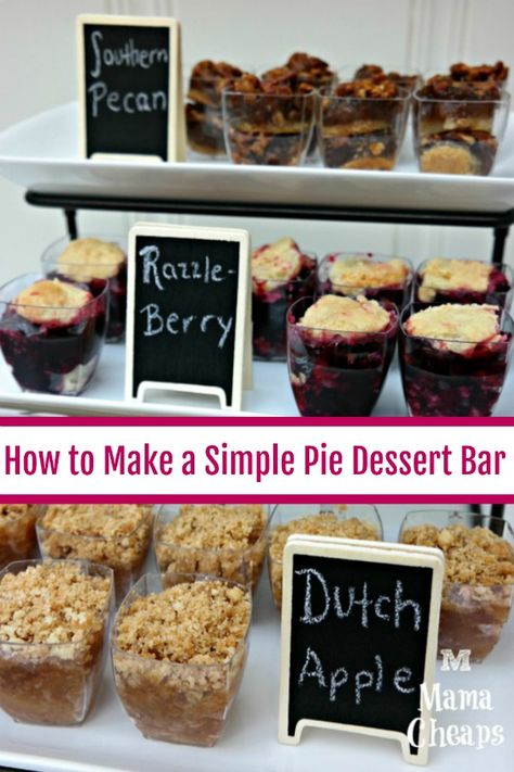 How to Make a Simple Pie Dessert Bar! https://www.mamacheaps.com/ad-simple-pie-dessert-bar-for-holiday-entertaining-sharethejoyofpie/ #dessert #diy #recipe Pies For Bake Sale, Progressive Dinner Dessert Ideas, Pie Bar Display, Simple Pie, Resident Events, Southern Pecan Pie, Progressive Dinner, Dinner Desserts, Christmas Snack