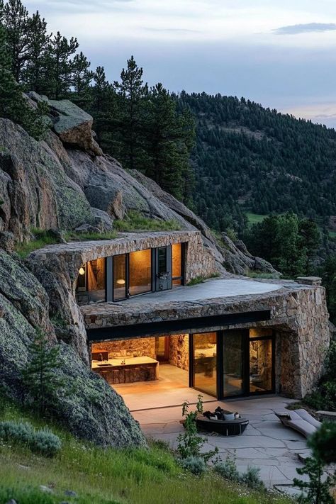 Houses Built Into Mountains, Build Into Hillside, Slide In The House, Buildings Built Into Hillsides, Houses Built On A Slope, House Built Into Rock, Earth Ship House, Homes Built Into Hillside, House Built Into Mountain