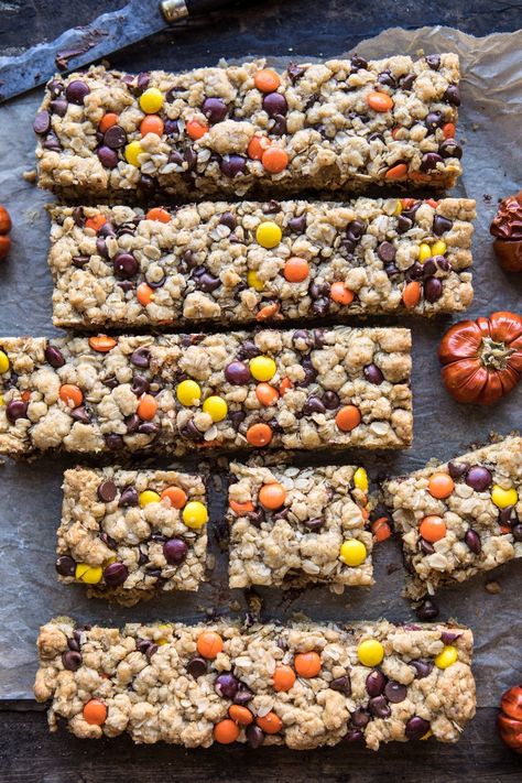 Oatmeal Chocolate Chip Cookie Bars, Homemade Oatmeal Cookies, Work Potluck, Oatmeal Chocolate Chip Cookie, Cookies Fall, Oatmeal Cookie Bars, Half Baked Harvest Recipes, Leftover Halloween Candy, Homemade Oatmeal