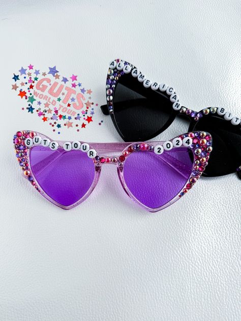 Custom Olivia Rodrigo Heart Sunglasses for Guts Tour Decorated Sunglasses Diy, Decorated Sunglasses, Sunglasses Diy, Guts Tour, Glitter Frame, Heart Sunglasses, Color Lenses, Summer Inspiration, Letter Beads