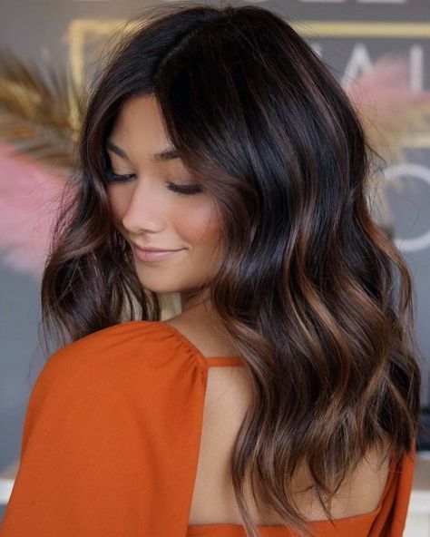 Sweet Brunette Hair with Foil Balayage Partial Foil Highlights Brunette, Partial Foil Highlights, Foil Balayage, Partial Foil, Balayage Styles, Highlights Brunette, Dark Balayage, Partial Balayage, Sweet Personality