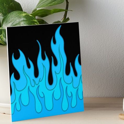 Professionally printed on firm, textured mat boards perfect for desks and shelves. Supplied with 3M velcro dots to easily affix to walls. Available in standard sizes. Stylish cyan flames to warm you up and bring the coolness! Fun Small Canvas Paintings, Blue Things To Paint, Simple Blue Paintings, How To Paint Flames, Things To Paint Trippy, Cool Patterns To Paint, Things To Paint On Canvas Trippy Easy, Cool Stuff To Paint, Paint Pen Art Ideas On Canvas