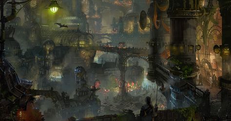 Steampunk City, Arte Steampunk, Diesel Punk, Underground Cities, Industrial Architecture, Matte Painting, Fantasy Art Landscapes, Arte Animal, 판타지 아트