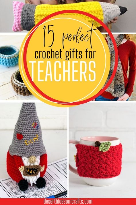 crochet gifts for teachers Crochet Gifts For Teachers, All Free Crochet Patterns, Crochet Teacher Gifts, Diy Teacher Christmas Gifts, Crochet Pencil, Apple Cup, Crochet Apple, School Pencil Case, Crochet Christmas Gifts