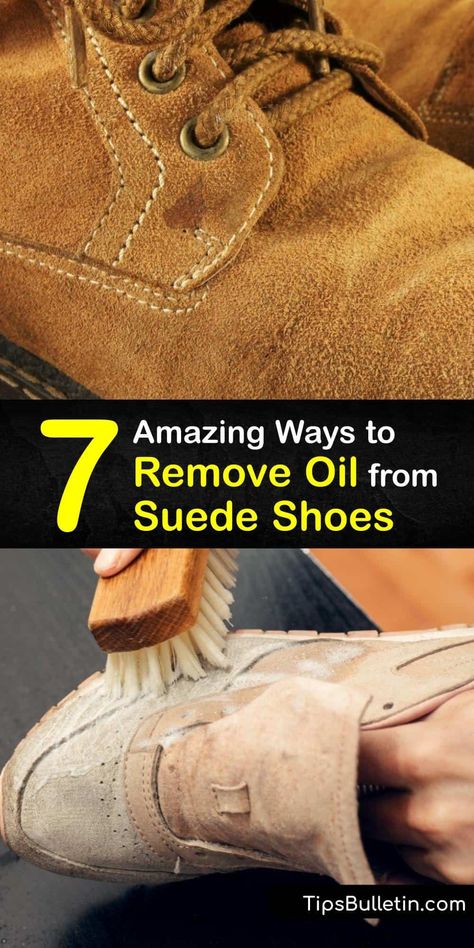 Learn how to remove a stubborn oil stain or grease stain from faux suede or a suede boot using common household suede cleaner products like dish soap, white vinegar, and cornstarch. #oil #suede #shoes #remove How To Remove Water Stains From Suede Shoes, Suede Cleaner Diy, Cleaning Suede Boots, How To Clean Suede Sneakers, How To Clean Suede Boots, How To Clean Suede Shoes, Brown Suede Boots Outfit, Clean Suede Boots, Suede Shoe Cleaner