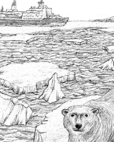 Goya Art, Ice Drawing, Polar Bear On Ice, Polar Bear Drawing, Bear Sketch, Polar Bear Art, Arctic Ice, Bear Drawing, Beautiful Sketches