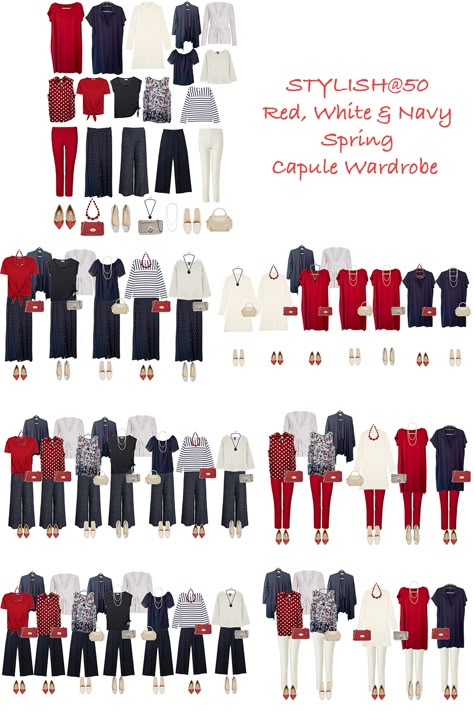 A spring capsule wardrobe of red, white and navy. 17 Items, 3 sets of accessories and well over 40 outfits. #capsulewardrobe #springoutfits #creatingaspringcapsule #outfitinspiration #redtrouseroutfits #linentrouseroutfits #creamtrouseroutfits French Capsule Wardrobe, Over 40 Outfits, Capsule Wardrobe Women, Classic Capsule Wardrobe, Capsule Wardrobe Work, Mode Tips, Capsule Wardrobe Outfits, Travel Capsule Wardrobe, Travel Capsule