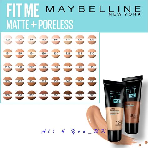 Maybelline  Foundation Fit Me Matte & Poreless  WHY YOU'LL LOVE IT WHAT IT IS: Fit Me Matte & Poreless has been designed for normal to oily skin.  Its blurring micro powders refines pores while shine is being absorbed for a natural matte finish.   BENEFITS: Fit Me Matte & Poreless foundation fits both skin and texture for natural finish and poreless looking skin.   HOW TO USE/APPLY: Apply smoothly and evenly to your face and blend with your fingertips. Check out my other items! [click me :] Fit Me Powder Foundation, Maybelline Fit Me Foundation Shade Chart, Foundation Fit Me, Fit Me Powder, Matte Poreless Foundation, Maybelline Foundation, Fit Me Foundation, Maybelline Fit Me Foundation, Fit Me Matte And Poreless