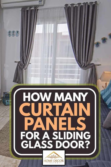 How Many Curtain Panels For A Sliding Glass Door? - Home Decor Bliss Patio Door Blinds And Curtains, Curtain Rod For Sliding Glass Door, Curtains Or Blinds For Sliding Door, Curtains For Sliding Doors Living Room, Hiding Sliding Glass Doors, Double Sliding Glass Doors Patio, Sliding Door Window Treatments Curtains, Curtains For Patio Doors Sliders, Slide Door Curtains Ideas