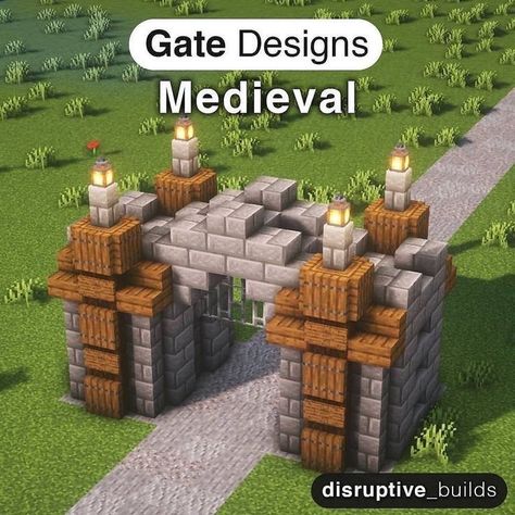 Minecraft Medieval Decorations, Minecraft Gate Ideas, Minecraft Building Ideas Medieval, Minecraft Gate, Château Minecraft, Construction Minecraft, Minecraft Welten, Case Minecraft, Minecraft Wall