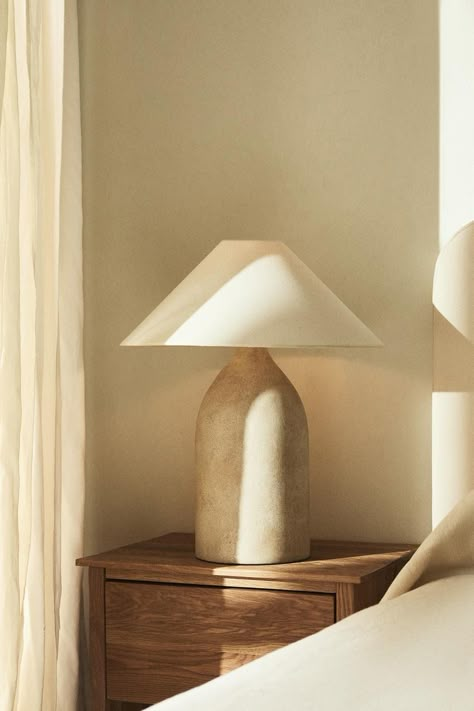 LARGE CERAMIC TABLE LAMP - Ecru | ZARA United States Zara Home Interiors, Japandi Table, Hm Home, Fabric Lampshade, Ceramic Table Lamp, Ceramic Base, Ceramic Lamp, Ceramic Table Lamps, Ceramic Table