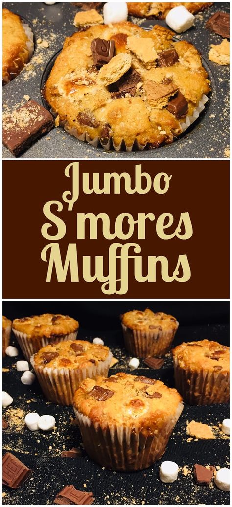 Jumbo Marshmallow Recipes, S’mores Muffins, Jumbo Muffin Recipes Healthy, Big Muffins Recipe, Smores Muffins, Jumbo Muffin Recipes, Recipes Potato, Jumbo Muffins, Break Fast