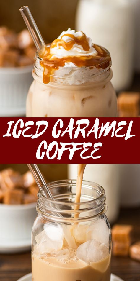 Carmel Cold Brew Coffee Recipe Starbucks, Healthy Sweet Coffee, Caramel High Rise Caribou Recipe, Ice Coffee Recipe Caramel, Best Caramel Iced Coffee Recipe, Diy Caramel Iced Coffee, At Home Caramel Iced Coffee, At Home Ice Coffee Recipes, At Home Cold Coffee Recipes