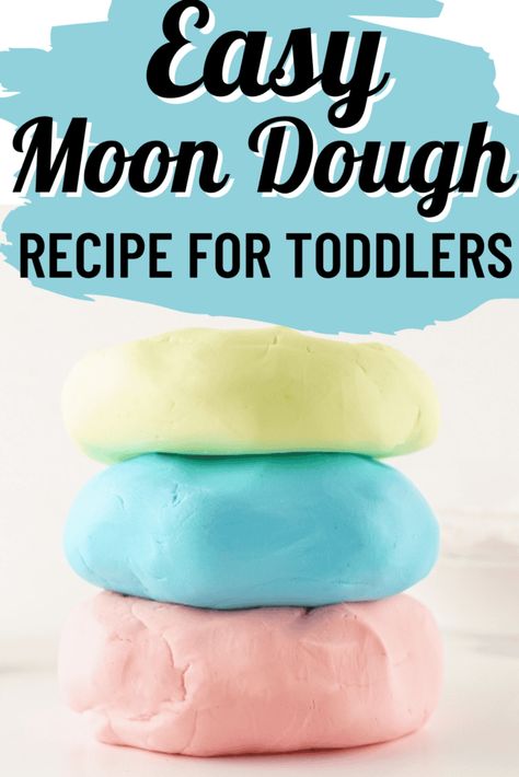 Looking for a fun and rich activity for a rainy day or sensory play? Check out this moon dough recipe for toddlers and learn how to make moon dough that the kids will love! Diy Play Doh Recipe, Discovery Preschool Activities, Rainy Day Toddler Crafts, Moon Slime Cloud Dough, Self Care Preschool Activities, Afternoon Activities For Toddlers, Craft Ideas For Toddlers Easy, Kids Rainy Day Activities, Fun Sensory Activities For Toddlers