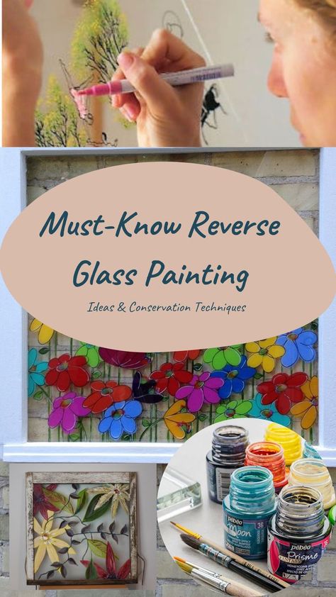 How To Paint On Glass Windows Tutorials, Painting Glass Picture Frames, Glass Painting Using Glass Colours, Reverse Glass Painting Patterns, Painted Glass Wall Art, Diy Glass Painting Tutorials, Glass Paints Ideas, How To Make Glass Painting, Backwards Glass Painting