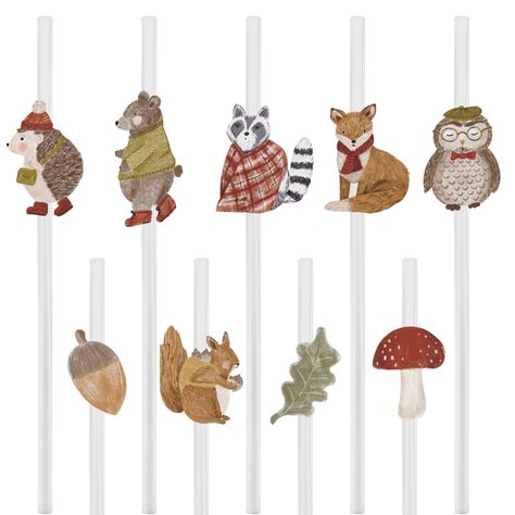 PRICES MAY VARY. Package includes: 36 pieces of Forest Animals Plastic Straws featuring adorable animal cutouts, including bear, hedgehog, fox, squirrel, raccoon, and owl. Each straw is 21 cm long, with 4 of each design provided. See Through Plastic. Exclusivity: These straws stand out with their charming forest creature designs, adding a whimsical touch to any party or celebration. The variety of animal cutouts sets them apart from ordinary plastic straws, making them a delightful addition to t Winter Woodland Birthday Party, Woodland Animal Baby Shower Theme, Owl Mushroom, Winter Woodland Birthday, Woodland Creatures Birthday, Enchanted Forest Baby Shower, Forest Theme Party, Kids Birthday Party Decorations, Woodland Party Decorations