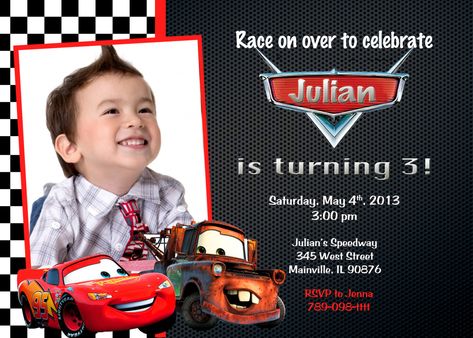 Mater Birthday, Lightning Mcqueen Party, Mc Queen Cars, Car Birthday Party Invitations, Cars Invitation, Festa Hot Wheels, Birthday Invitation Card Template, Disney Cars Party, Cars Birthday Invitations