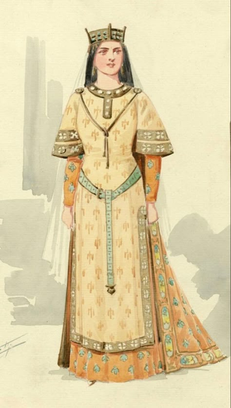 1200s Fashion Women, High Medieval Clothing, Mid Century Medieval Fashion, Early Middle Ages Fashion, Medieval Woman Outfit, Medieval Fashion History, Medieval Womens Clothing, Medieval French Clothing, French Medieval Fashion