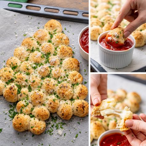 Tree Pull Apart Bread, Bread Christmas Tree, Christmas Tree Pull Apart Bread, Bread Christmas, Best Christmas Appetizers, Seasoned Butter, Green Pesto, Savory Bread, Pull Apart Bread