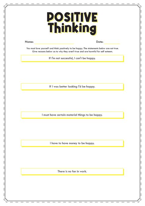 Positive Thinking Worksheets Positivity Activities, Social Work Exam, Anger Worksheets, Thinking Errors, Visualization Techniques, Cbt Worksheets, Counseling Worksheets, Self Esteem Worksheets, Cbt Therapy