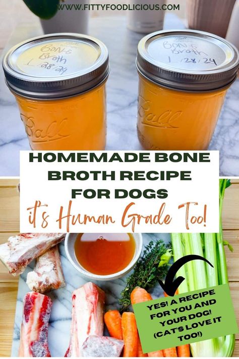 Homemade bone broth recipe for dogs that's human grade too is easy to make with fresh ingredients like beef marrow bones from the butcher, beef knuckle bones, celery, carrots, thyme, fresh parsley, and water. You will also need a crock pot or slow cooker for this simple bone broth recipe for dogs. Chicken Bone Broth Recipe For Dogs, Dog Broth Recipe, Bone Broth For Dogs Recipes Crockpot, Beef Broth For Dogs, Homemade Bone Broth For Dogs, Dog Bone Broth Recipe, Broth For Dogs Recipes, Bone Broth For Dogs Recipes, Disco Recipes