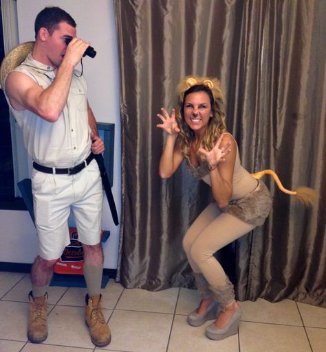 Lion And Safari Couple Costume, Cheetah And Hunter Couple Costume, Safari Couple Costume, Nala Costume, Couples Costumes Easy, Girlfriend Costumes, Lion Costume Women, Couples Costumes Diy, Lioness Costume