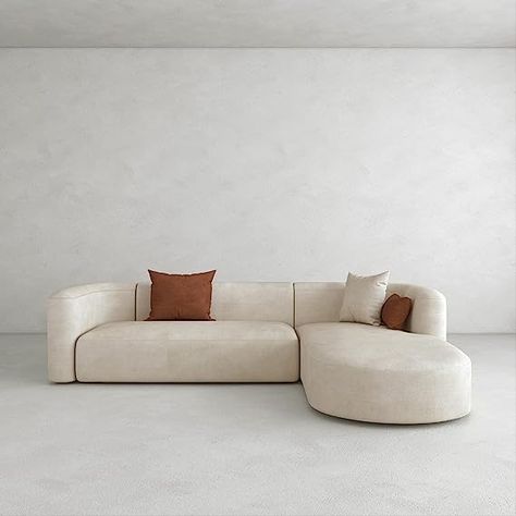 Our sectional sofa set features elegant curves, clean lines, and a broad profile that brings modern style to a living space. The smooth lines of the armrests and backrest are simple and modern. It is very suitable for relaxing on this sofa couch with the family.

Comfortable Sofa - The thickened seat cushions for this L shape sofa are soft and comfortable. Covered in soft and skin-friendly velvet fabric, this living room sofa is timeless and elegant.
*affiliate link Sofa L Shape Living Room, Aesthetic Couches, Small L Shaped Sofa, Cream Couch Living Room, Aesthetic Couch, Small Couches Living Room, Couch Aesthetic, Aesthetic Sofa, Sofa Aesthetic