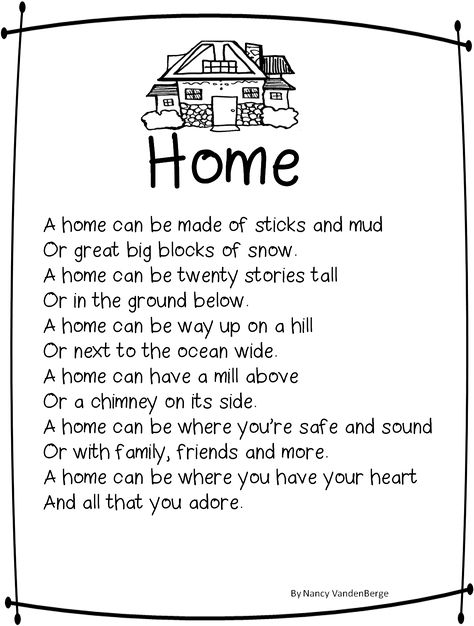 First Grade Wow: Home Sweet Home - "Human Characteristics of Place" Poems About Home, Poems For Students, Preschool Poems, Simple Poems, Home Poem, Childrens Poems, Poetry For Kids, Kids Poems, Family Theme