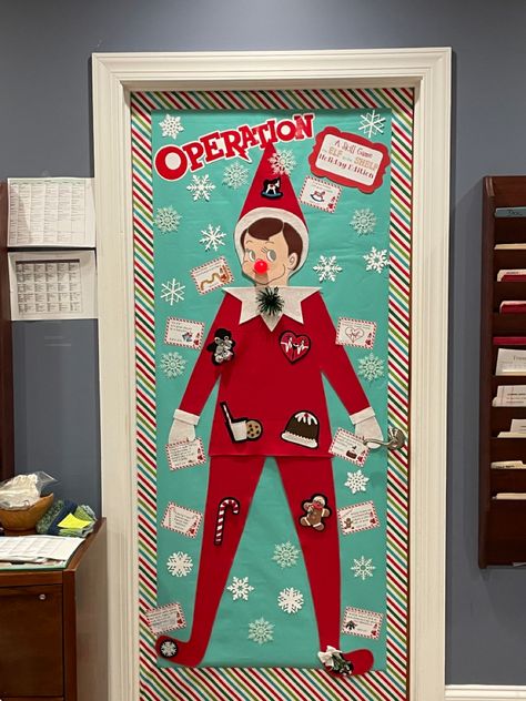 Hospital Themed Christmas Tree, Phlebotomy Christmas Door Decorations, Nursing Unit Christmas Decor, Christmas Door Decorations For Hospital, Christmas Door Decorations Doctors Office, Operation Door Decoration, Operation Santa Door Decoration, Therapy Christmas Door Decorations, Operation Game Door Decoration