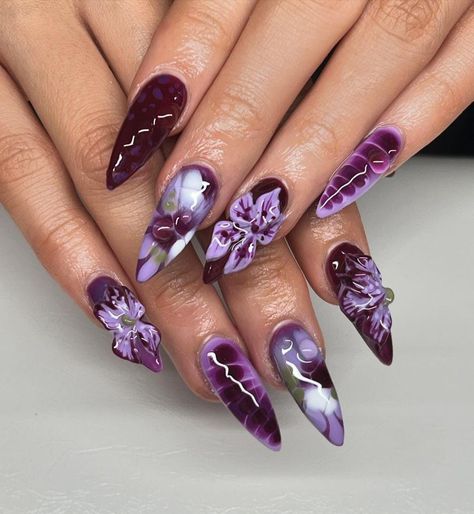 💜 Embrace Elegance with Our Exquisite 3D Purple Floral Press On Nails - A Perfect Blend of Artistry and Sophistication! 🌸 Transform your nails into a canvas of luxury and elegance with this stunning set of 3D Purple Floral Press On Nails. Each nail is a work of art, meticulously crafted to bring out the beauty and sophistication of floral designs, perfect for special occasions or adding a touch of glamour to your everyday style. Product Details: 🌸 Handcrafted 3D Floral Designs: Every nail in Aug Nails, Garden Nail Art, Orchid Nails, Flower Nail, Flower Nail Art, Luxury Nails, Handmade Flower, Level 3, Cute Nail Designs