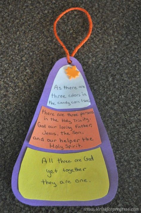 Candy Corn Trinity Craft at Strive For Progress Halloween Sunday School Crafts, Candy Corn Ideas, Candy Corn Trinity, Trinity Craft, Halloween Sunday School, Corn Ideas, Preschool Ministry, Candy Corn Crafts, Sunday School Projects