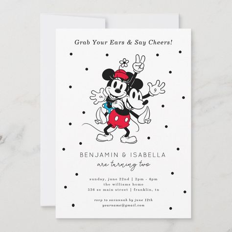 Minnie And Mickey Party, Twin 1st Birthday Ideas, Birthday Twins, Minnie Mouse Invitations, Twin Birthday Parties, Minnie Birthday Party, Mouse Pictures, Twins Birthday, Mickey Y Minnie