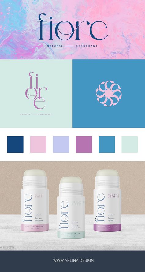 Branding and packaging design for Fiore! This natural and organic deodorant brand is for young and busy women on the go. The branding is sophisticated yet modern, and the packaging is minimal and bold. #branddesign #packagingdesign #beautybrand #wellnessbrand #femininebranding Deodorant Label Design, Minimal Cosmetic Packaging, Deodorant Design Packaging, Classy Packaging Design, Face Cream For Acne, Deodorant Design, Womens Deodorant, Skin Care Branding Design, Feminine Packaging