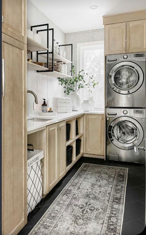 Stacked Laundry Room Ideas, Remodel Laundry Room, Stacked Laundry, Perfect Laundry Room, House Laundry Room, Laundry Room/mud Room, Modern Laundry, Garage Addition, Porch Remodel