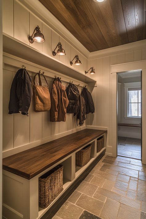 13 Mudroom Entryway Designs To Inspire Your Renovation - DreamyHomeStyle Mud Room Ideas Bench, Mudroom Entryway Decor, Mud Room Remodel Ideas, Mudroom No Windows, Mudroom With Wainscotting, Large Room Entryway, Cabinets For Mudroom, Mountain Cabin Entryway, Mud Room In Hallway