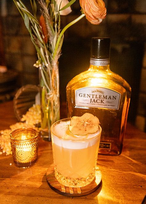 This Mixologist Beat Out Thousands of Competitors to Win the Gentleman Jack Whiskey Sour Classic | VinePair Gentlemen Jack Cocktails, Gentleman Jack Drinks, Making People Happy, Gentleman Jack, Apple Chips, Whiskey Sour, Tennessee Whiskey, How To Make Drinks, The Gentleman