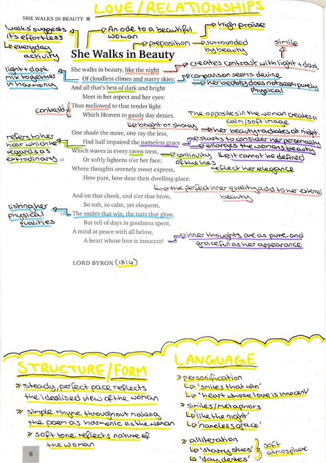 She Walks In Beauty poem anthology analysis for wjec edquas English board She Walks In Beauty Poem, She Walks In Beauty Analysis, Wjec Eduqas Gcse Poetry Anthology, She Walks In Beauty Lord Byron, English Analysis, Eduqas Poetry Anthology, Gcse Poetry Anthology, English Literature Poems, Relationship Poetry