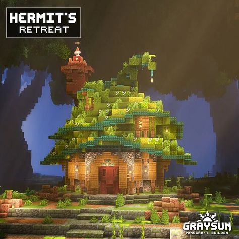 Graysun | Minecraft Content Creator on Instagram: "Minecraft - Hermit's retreat🛖🌳 A fantasy Minecraft hut with a green roof gradient and a full interior. Save this post for later! _________________________________________ 👥️️ - Follow me @graysun.builds 📩 - Save for later 🗣 - Tag someone you would build this with ________________________________________ My builds are available for downloads on Patreon. You can find the link on my bio. _________________________________________ 🌐 - Built Minecraft Fantasy Forest, Forest Minecraft House, Minecraft Fantasy Farm, Fantasy Village Minecraft, Minecraft Magic Forest, Minecraft Forest Builds, Forest House Minecraft, Minecraft Savanna House, Minecraft Solarpunk