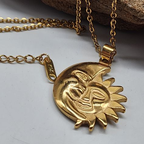 Sun Moon Pendant 14 Kt Gold Plated Necklace Luxury Solid Pendant By Fang Shui, Sun And Moon Together Symbolize Strong Spiritual Union Between Man And Women. Attract The Right Parents For Harmony Relationships. Beautiful Bohemian Jewelry. Pendant Size 1.5 Necklace Size 18' With Adjustable Chain. Excellent Quality, Hypoallergenic, Safe To Wear, Never Tarnished, Great, Like New Condition, No Box, No Tags, Worn Once. Exactly As Pictured, Please See And Read The Size Description Before Purchasing # S Sun And Moon Together, Spiritual Union, Sun Moon Necklace, Neiman Marcus Jewelry, Sun And Moon Necklace, Necklace Luxury, Necklace Size, Jewelry Pendant, Moon Pendant